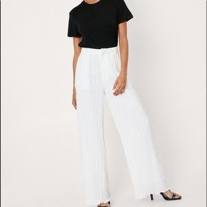 Plisse High Waisted Wide Leg Pants